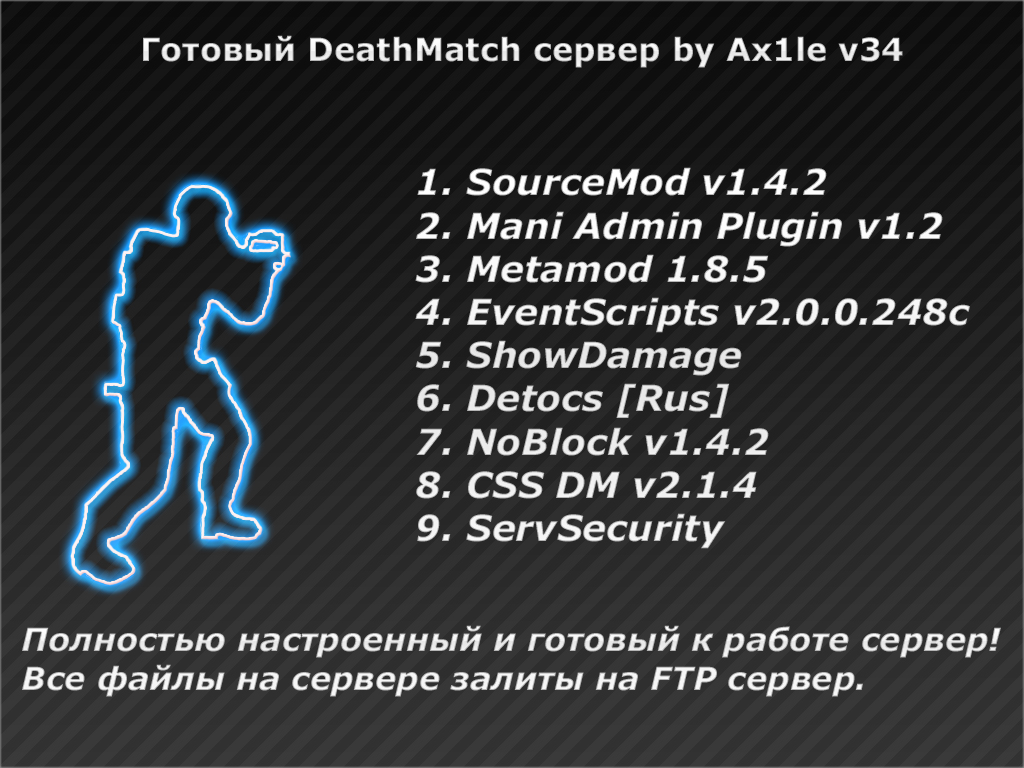 DeathMatch Server by Ax1le v34 - Готовий сервер - Download - Counter-Strike  - Карта, Скины, Конфиг, Аружые, Плагины для CSS v34 !!!